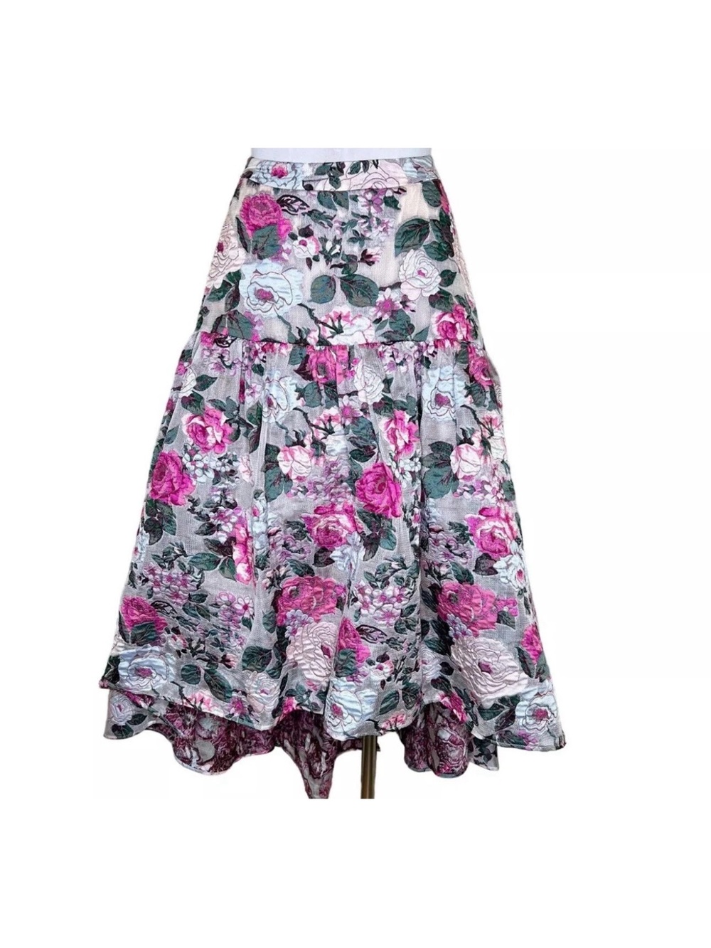 Badgley Mischka Pink and Cream Floral Skirt